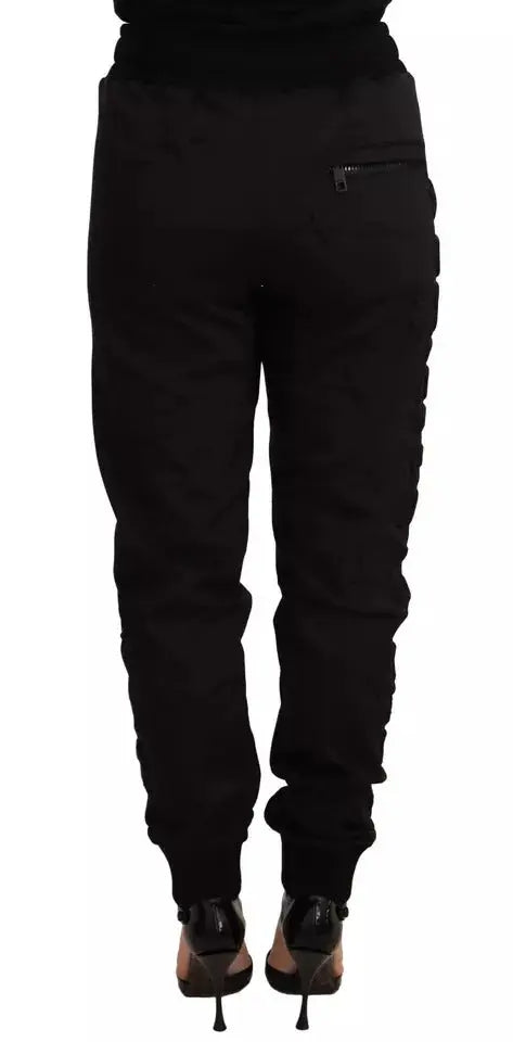 Pantalon jogger femme dolce & gabbana noir en polyester avec taille à cordon et poches latérales au style fuselé
