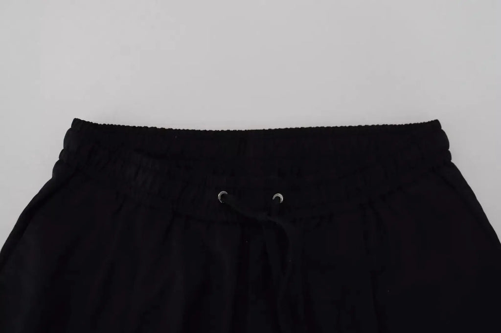Pantalon jogging noir dolce & gabbana en laine avec taille élastique, œillets métalliques argentés et cordon de serrage