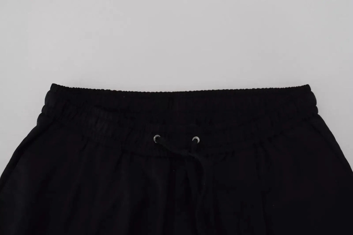 Pantalon jogging noir dolce & gabbana en laine avec taille élastique, œillets métalliques argentés et cordon de serrage