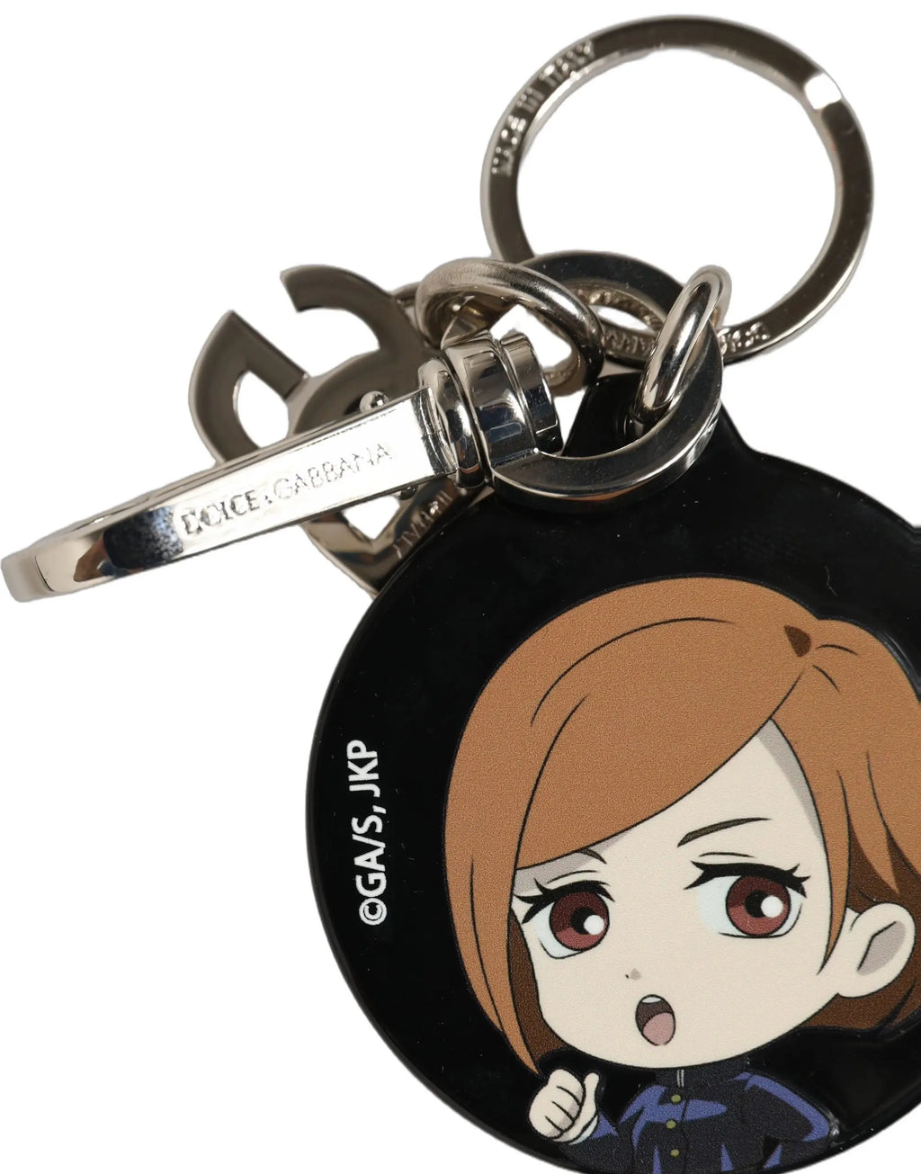 Porte-clés dolce & gabbana noir avec breloque kaisen nobara kugisaki style chibi en métal et anneau argenté