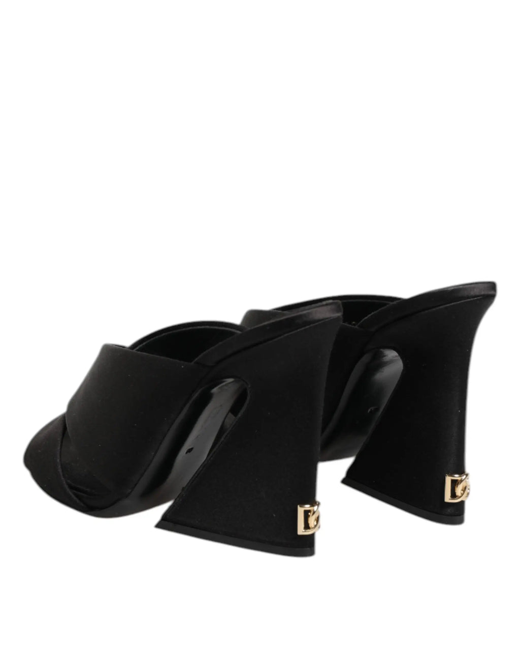 Mules en velours noir dolce gabbana avec plaque logo dorée au talon vue arrière