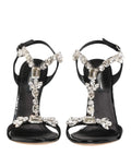 Dolce & gabbana sandales à talons noires keira avec ornements en cristaux argentés et bride t décorative