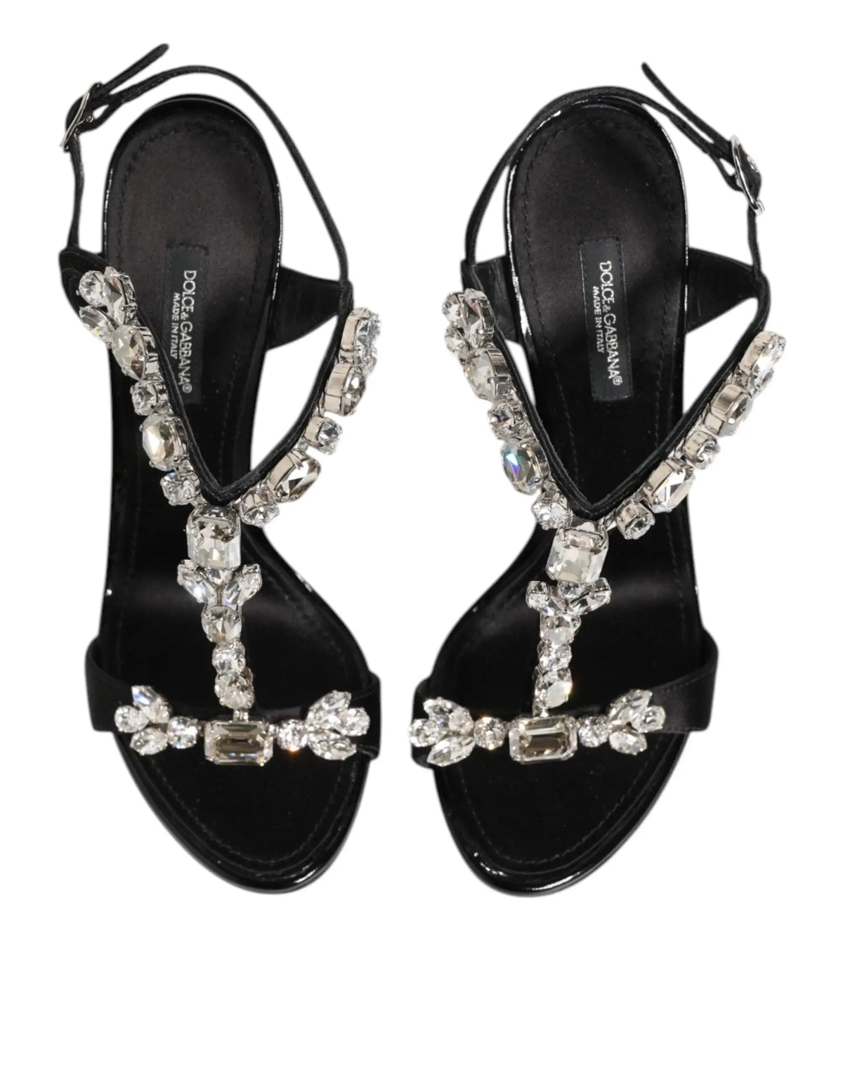 Sandales à talons hauts dolce & gabbana noires keira ornées de cristaux brillants et finition brillante