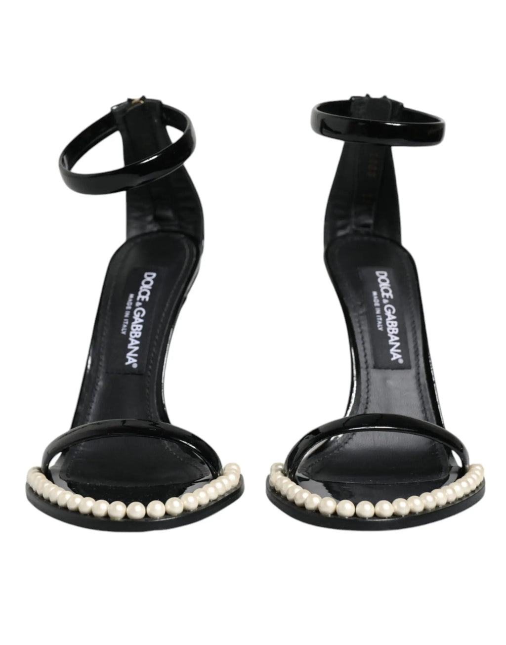 Dolce & gabbana sandales à talons keira en cuir noir avec finition brillante et bordure perlée décorative