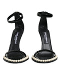 Dolce & gabbana sandales à talons keira en cuir noir avec finition brillante et bordure perlée décorative