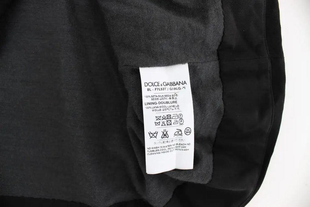 Veste noire dolce & gabbana en soie 100 pourcent avec doublure en laine et imprimé floral key