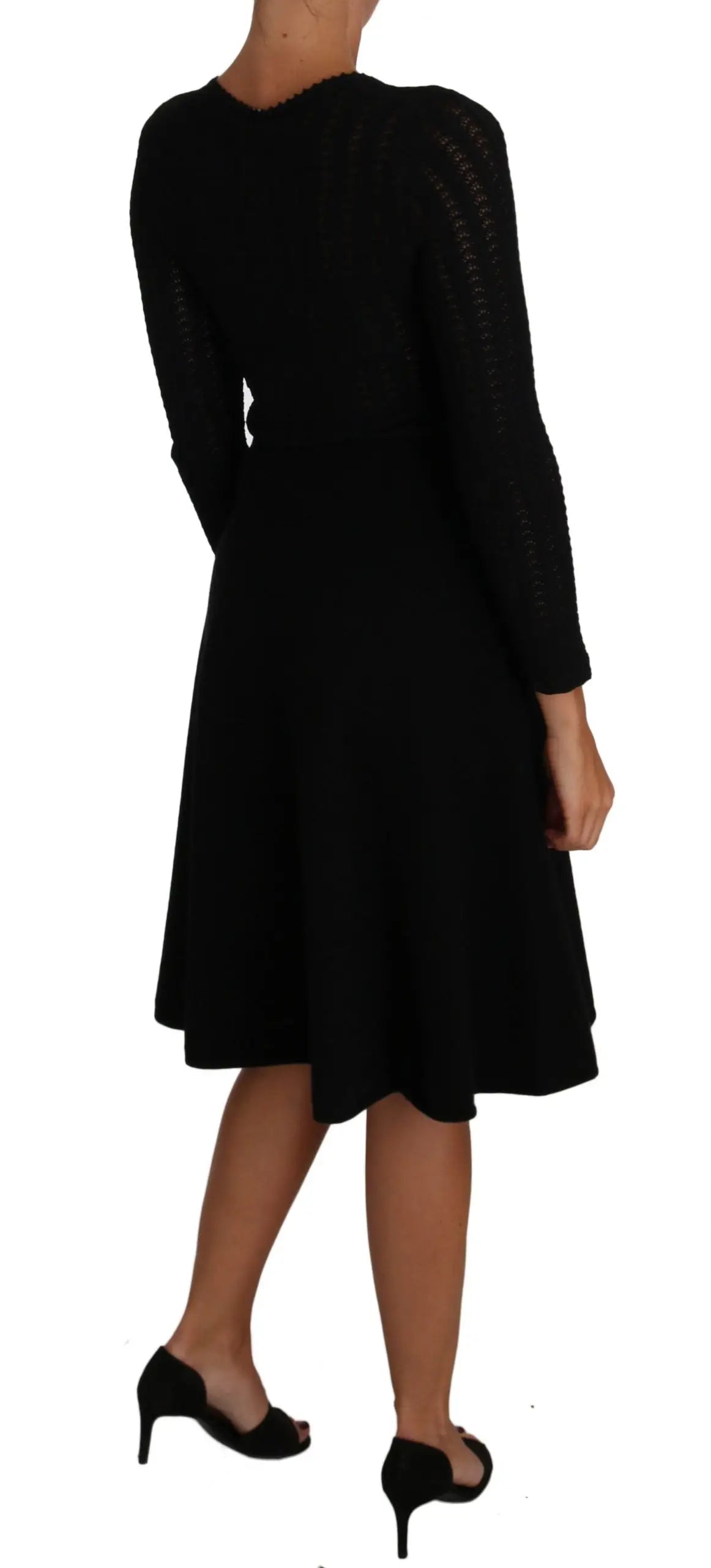 Robe fourreau noire en laine tricotée dolce & gabbana à manches longues et jupe évasée