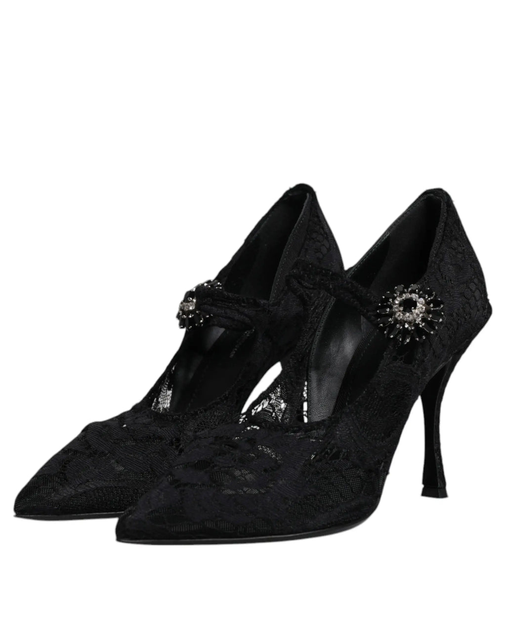 Dolce & gabbana escarpins mary jane en dentelle noire avec bride à boucle sertie de cristaux