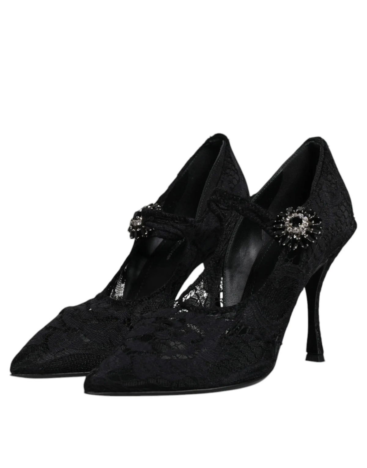 Dolce & gabbana escarpins mary jane en dentelle noire avec bride à boucle sertie de cristaux