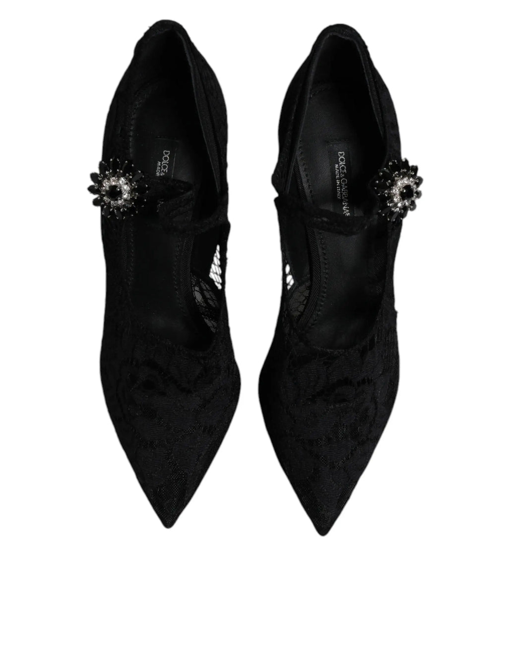 Dolce & gabbana noirs escarpins mary jane en velours avec dentelle et strass étincelants sur la bride