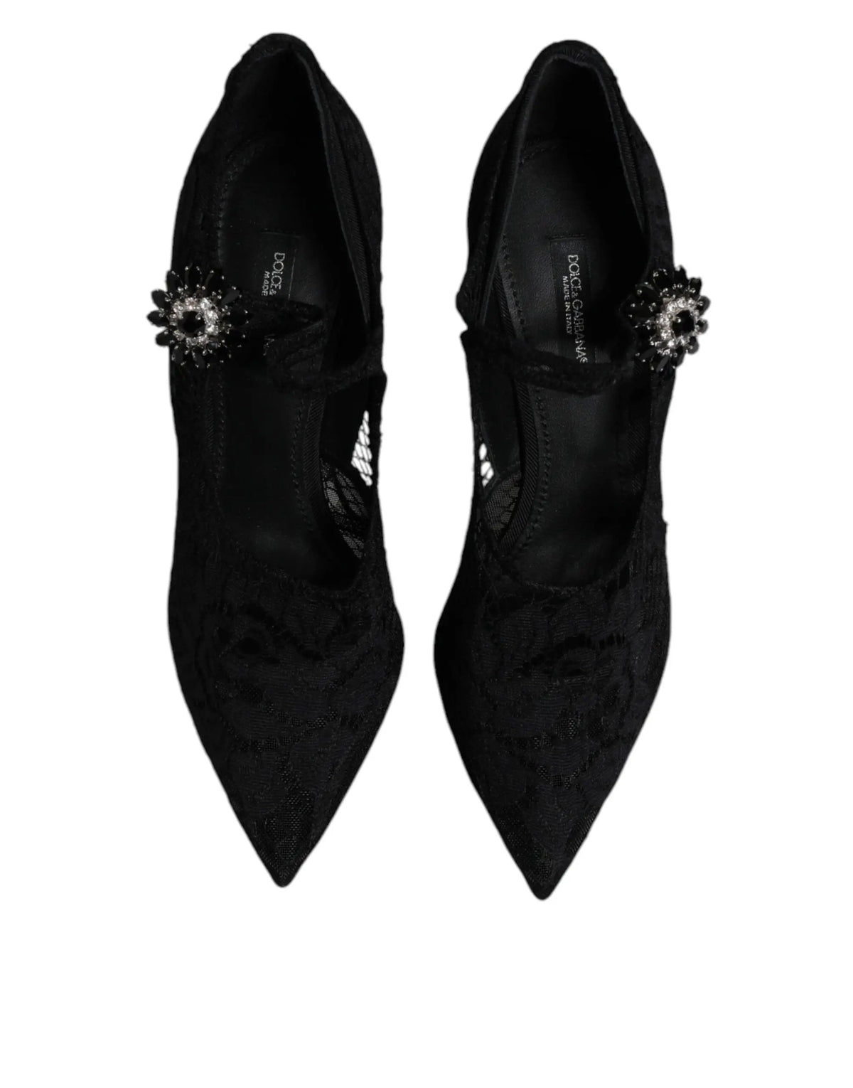 Dolce & gabbana noirs escarpins mary jane en velours avec dentelle et strass étincelants sur la bride
