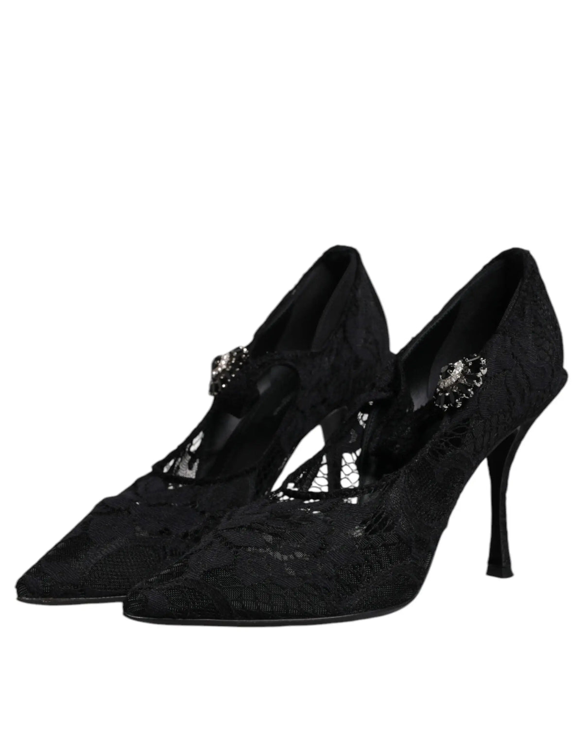 Dolce & gabbana escarpins mary jane en dentelle noire avec bride à boucle ornée de cristaux