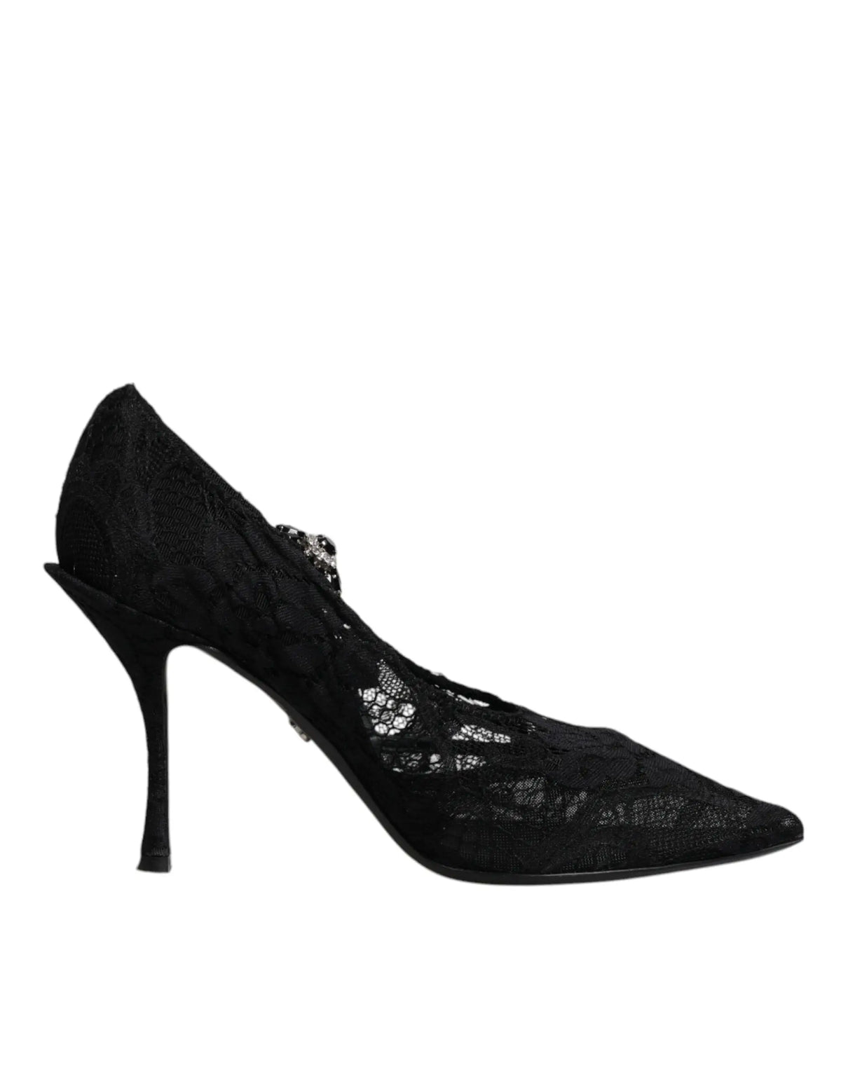 Dolce & gabbana black lace crystals mary jane pump noir en dentelle avec embellissement décoratif à la bride cheville