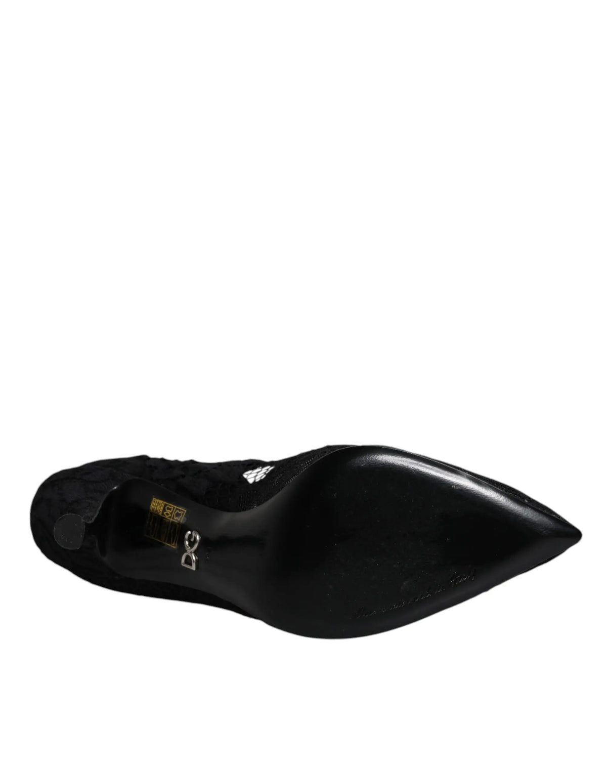 Dolce & gabbana black lace crystals mary jane pumps en cuir verni noir avec bout pointu brillant et branding subtil