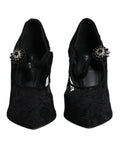 Dolce & gabbana chaussures mary jane en dentelle noire avec talons hauts et ornements en cristaux sur la bride