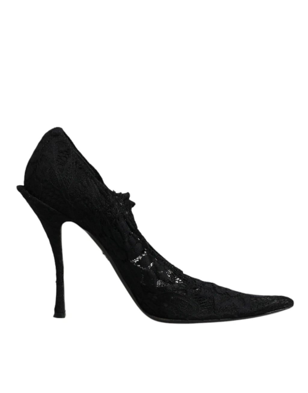 Dolce & gabbana mary jane pumps noirs en dentelle avec cristaux talon aiguille fin et bout pointu