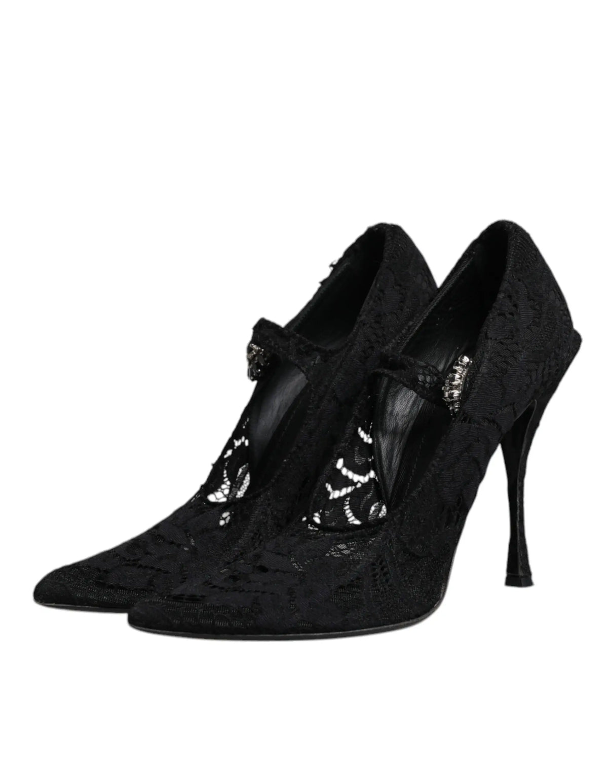 Dolce & gabbana black lace mary jane pumps with delicate intricate pattern and slender stiletto heel