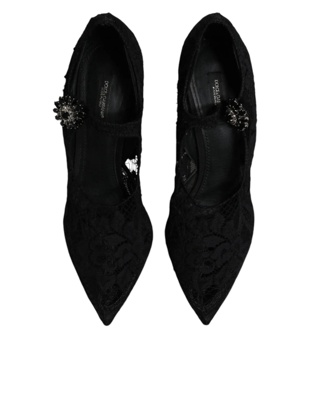Dolce & gabbana escarpins mary jane noirs en dentelle avec détails en cristaux et talons hauts