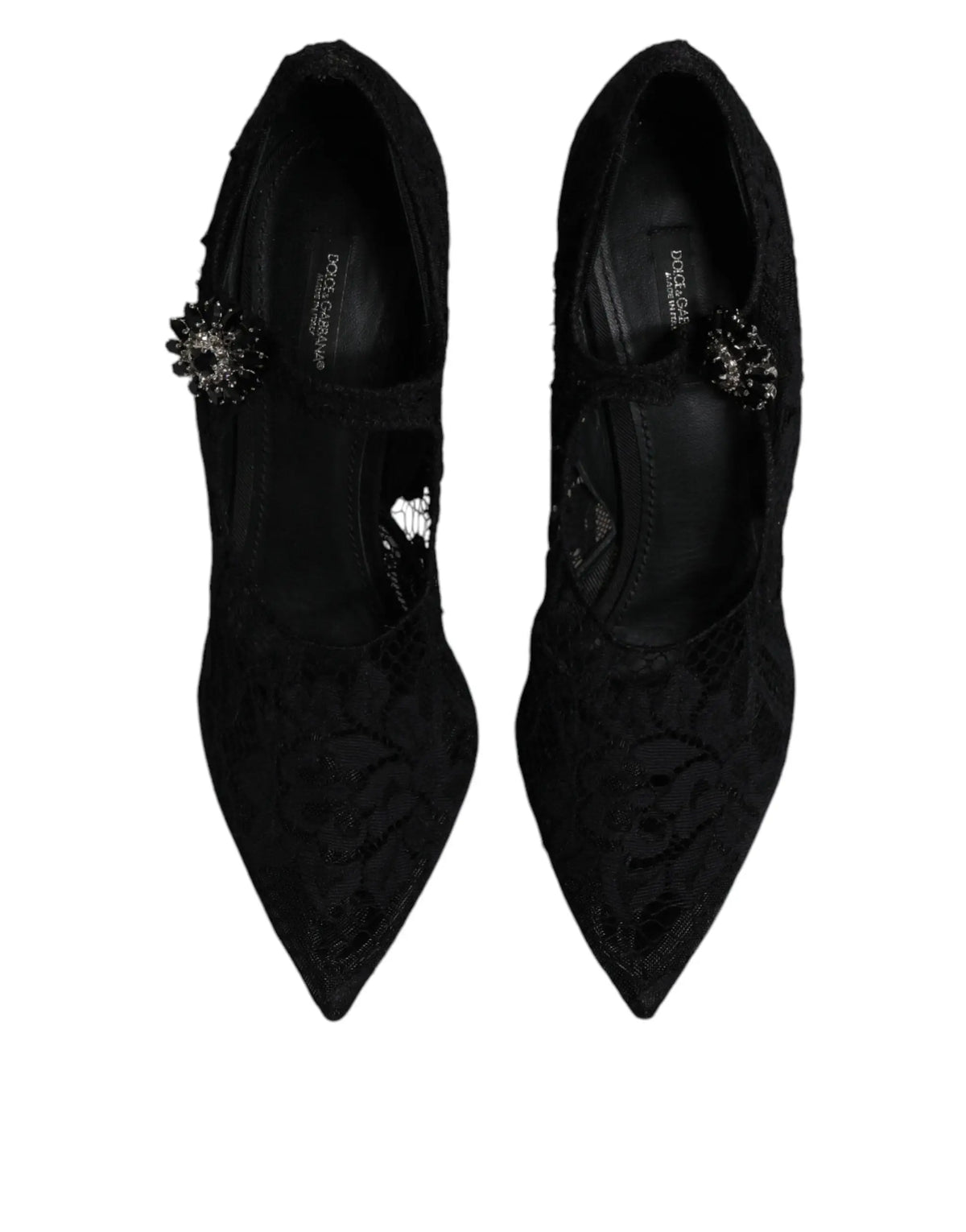 Dolce & gabbana escarpins mary jane noirs en dentelle avec détails en cristaux et talons hauts