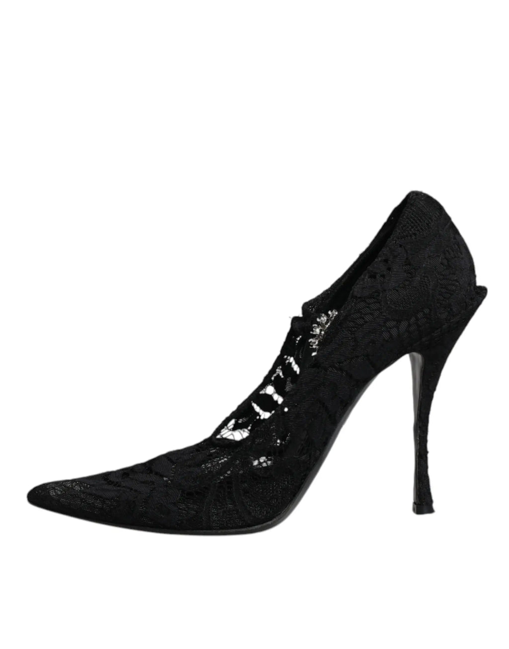 Dolce & gabbana black lace crystals mary jane pumps with pointed toe and slender stiletto heel