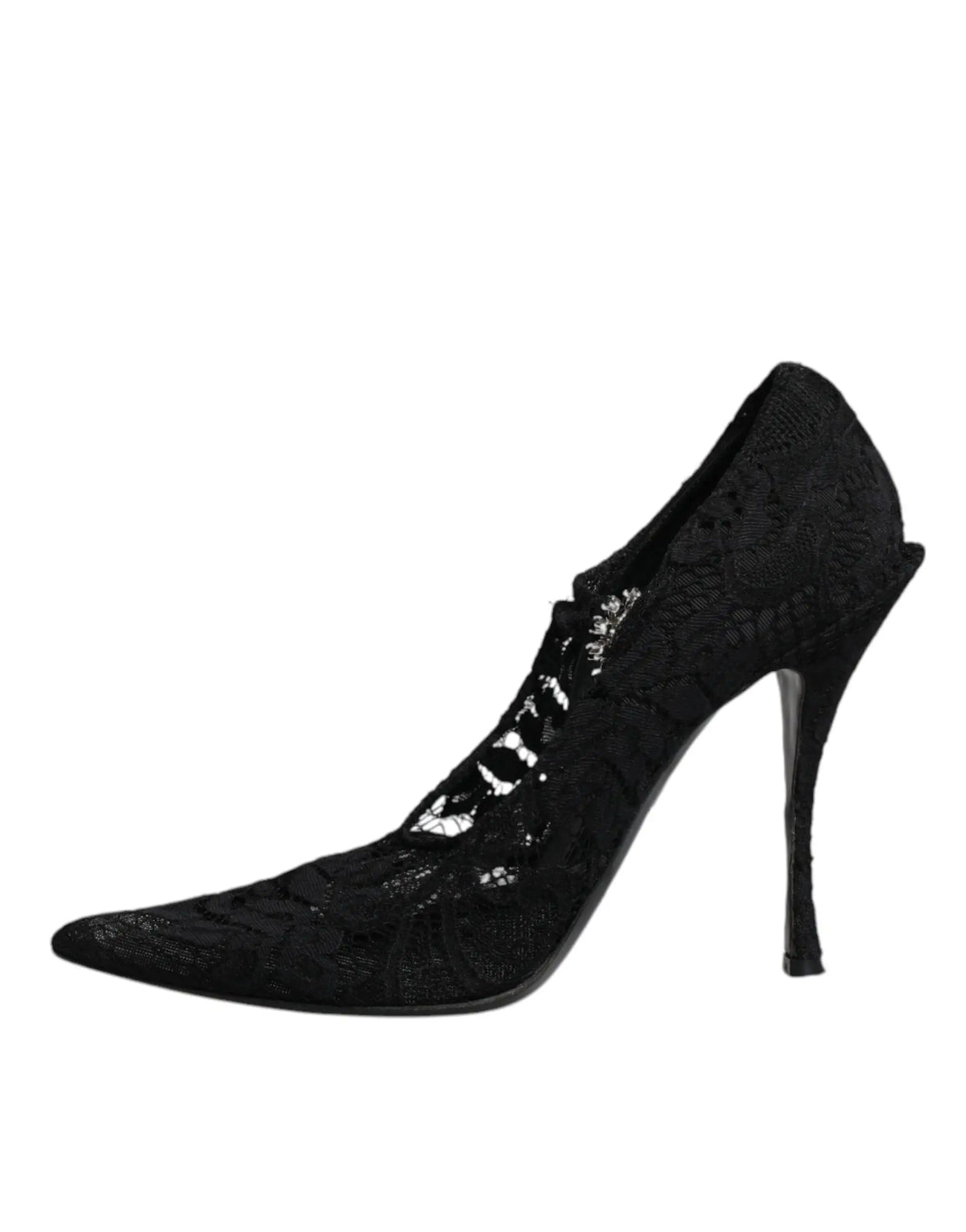 Dolce & gabbana black lace crystals mary jane pumps with pointed toe and slender stiletto heel