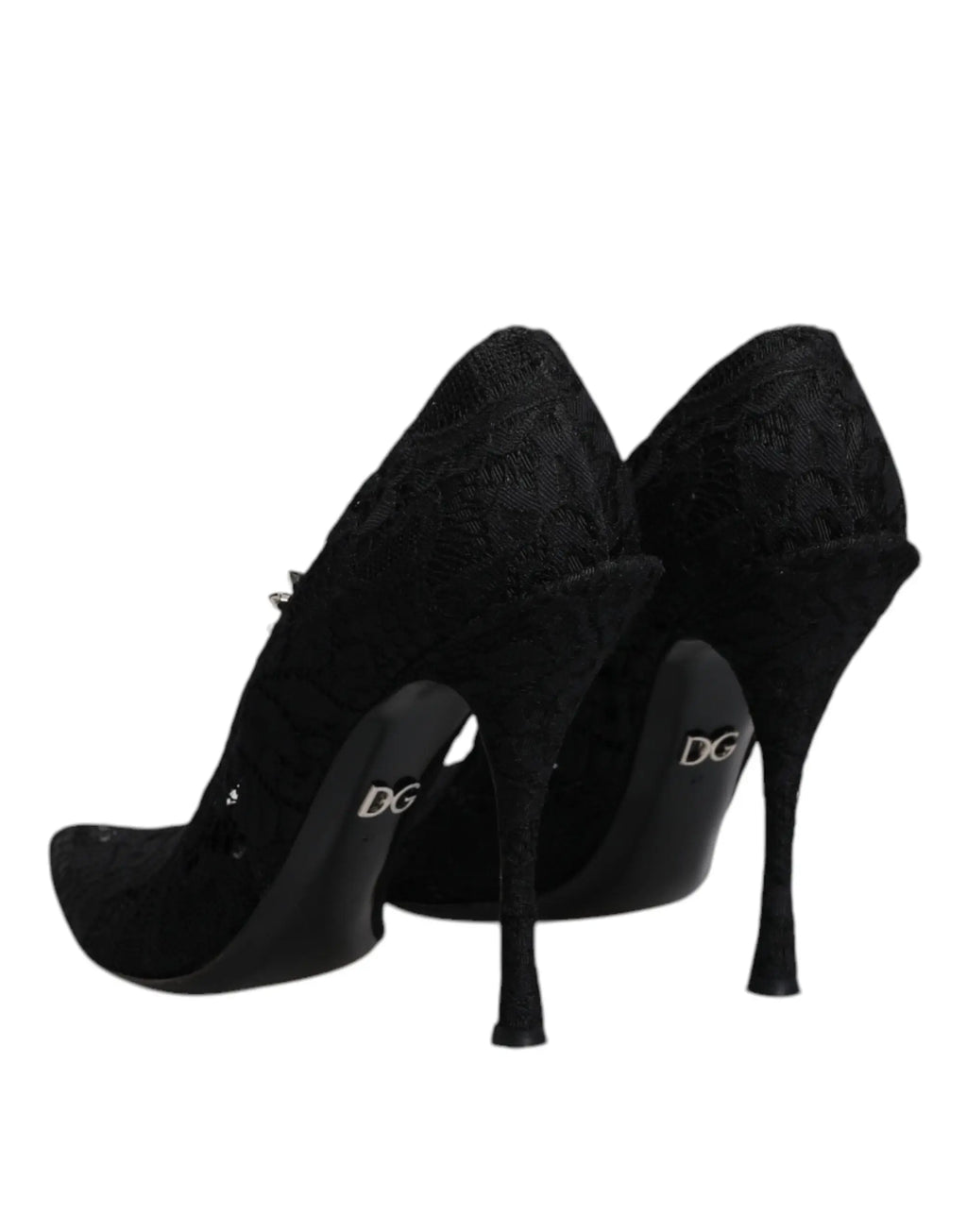 Dolce & gabbana black lace crystals mary jane pumps with sleek pointed toe and slender stiletto heel