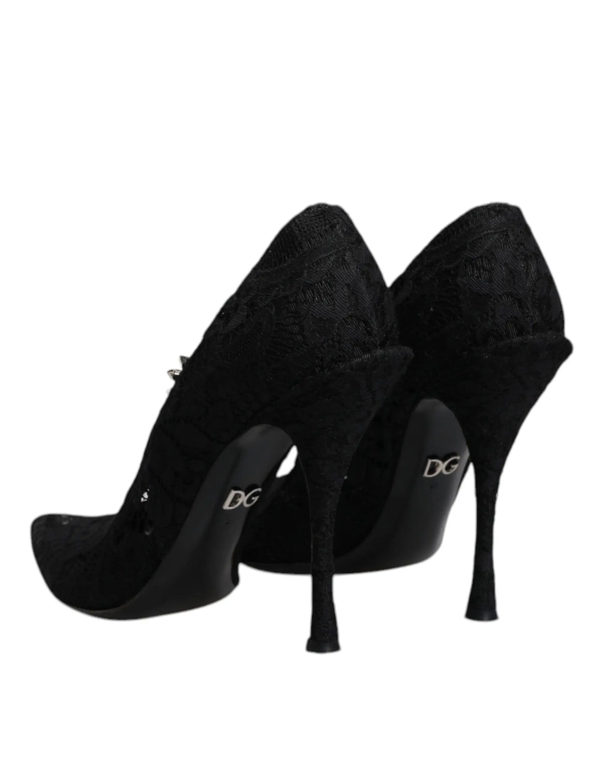 Dolce & gabbana black lace crystals mary jane pumps with sleek pointed toe and slender stiletto heel