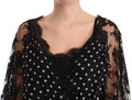 Blouse noire à pois dolce & gabbana avec manches en dentelle transparente et encolure festonnée
