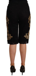 Dolce & Gabbana shorts en dentelle noire avec broderie baroque dorée sur les côtés pièce spéciale