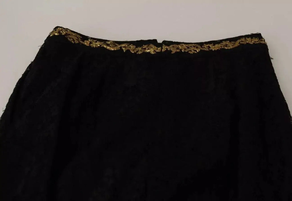 Shorts dolce & gabbana en dentelle noire avec taille brodée or baroque spécial pièce
