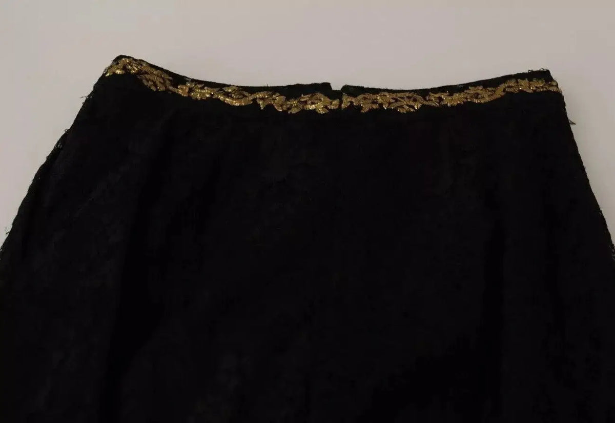 Shorts dolce & gabbana en dentelle noire avec taille brodée or baroque spécial pièce