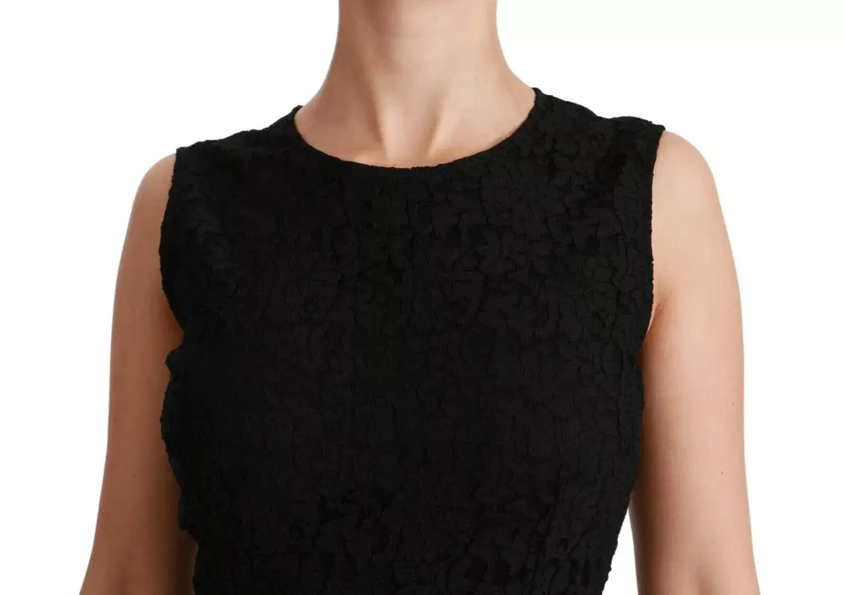 Top noir en dentelle Dolce & Gabbana sans manches avec col rond et motif texturé élégant