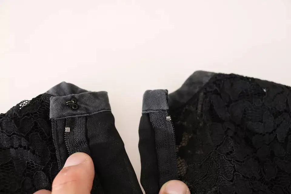 Blouse dolce & gabbana en nylon noir en dentelle avec fermeture éclair et taille élastique, vue dos