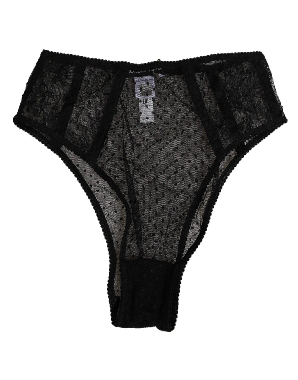 Dolce & gabbana noir string en dentelle avec panneau en mesh à pois transparent et bords festonnés