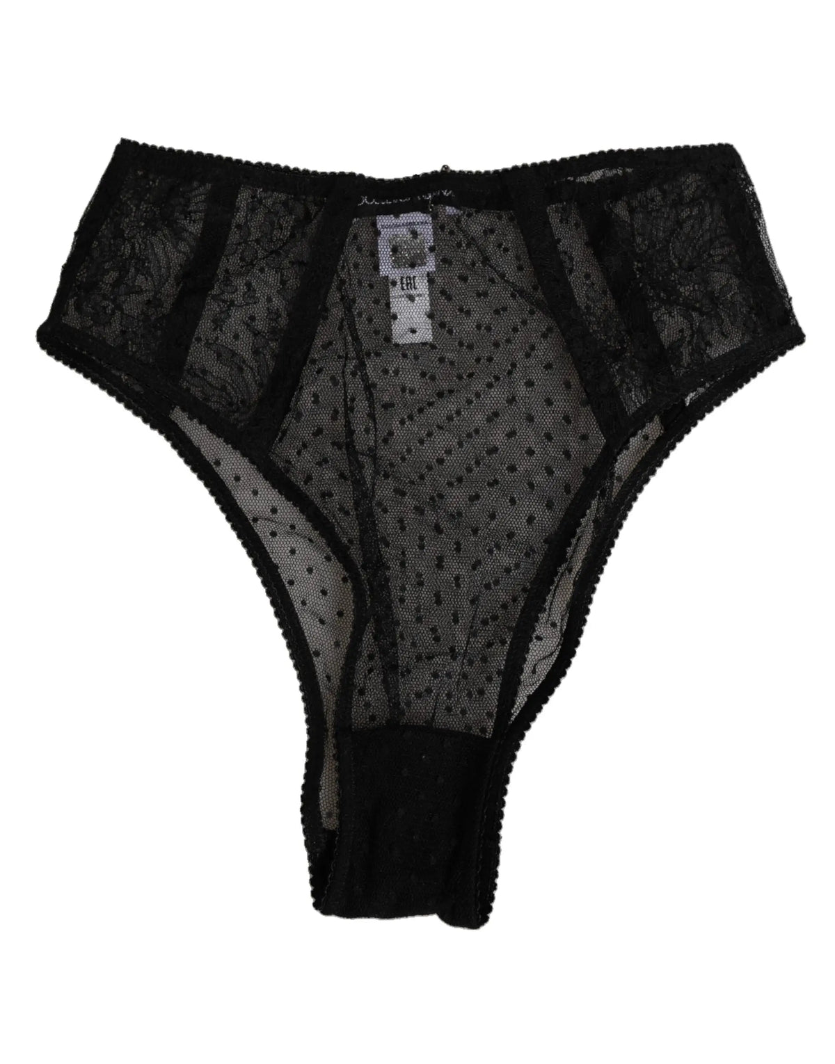 Dolce & gabbana noir string en dentelle avec panneau en mesh à pois transparent et bords festonnés