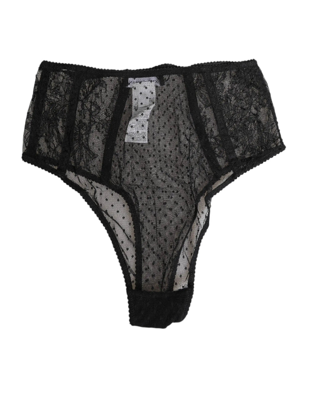 Dolce & gabbana culotte noire en dentelle avec panneau en tulle à pois transparent et broderie florale complexe