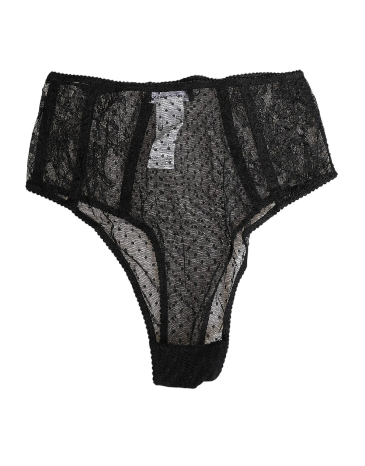 Dolce & gabbana culotte noire en dentelle avec panneau en tulle à pois transparent et broderie florale complexe