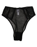 Dolce & gabbana noir dentelle tanga avec panneau en mesh à pois transparent et bords festonnés