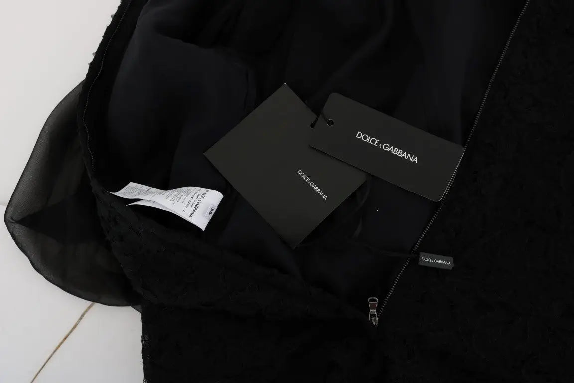 Robe droite dolce & gabbana noire en dentelle avec tissu transparent et détail coeur rouge