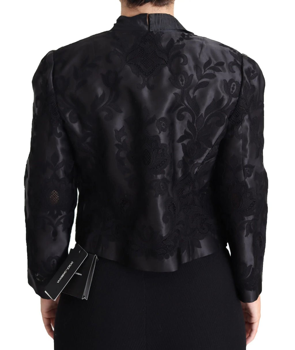 Dolce & gabbana veste en satin noir avec broderie florale complexe et corset en dentelle organza en soie