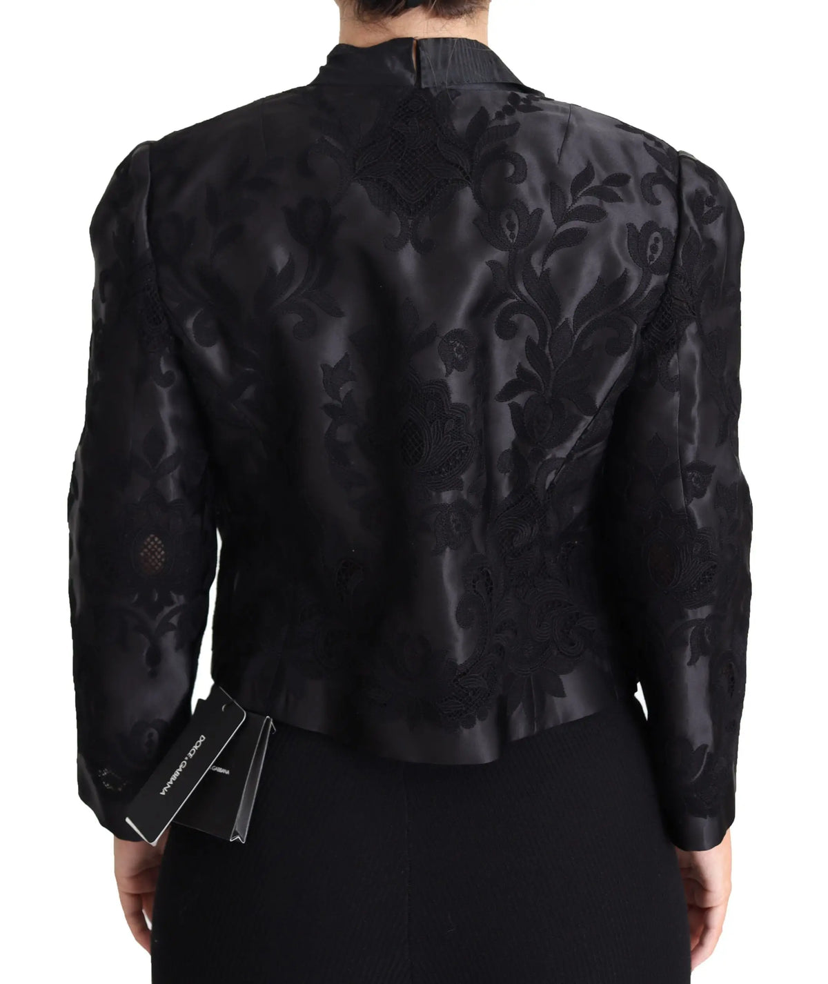 Dolce & gabbana veste en satin noir avec broderie florale complexe et corset en dentelle organza en soie