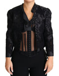 Veste courte noire dolce & gabbana en soie organza avec dentelle, panneau transparent et boutons détaillés