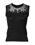 Top sans manches noir dolce & gabbana en maille avec dentelle délicate au niveau des épaules et du décolleté