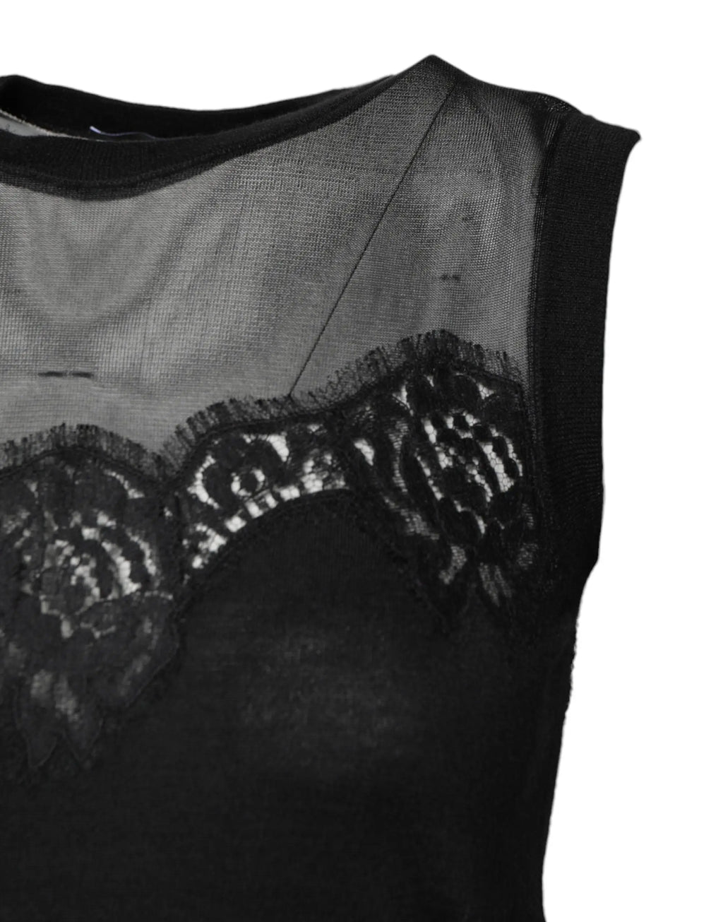 Dolce gabbana top sans manches noir en dentelle florale avec tissu en maille transparente sur le devant