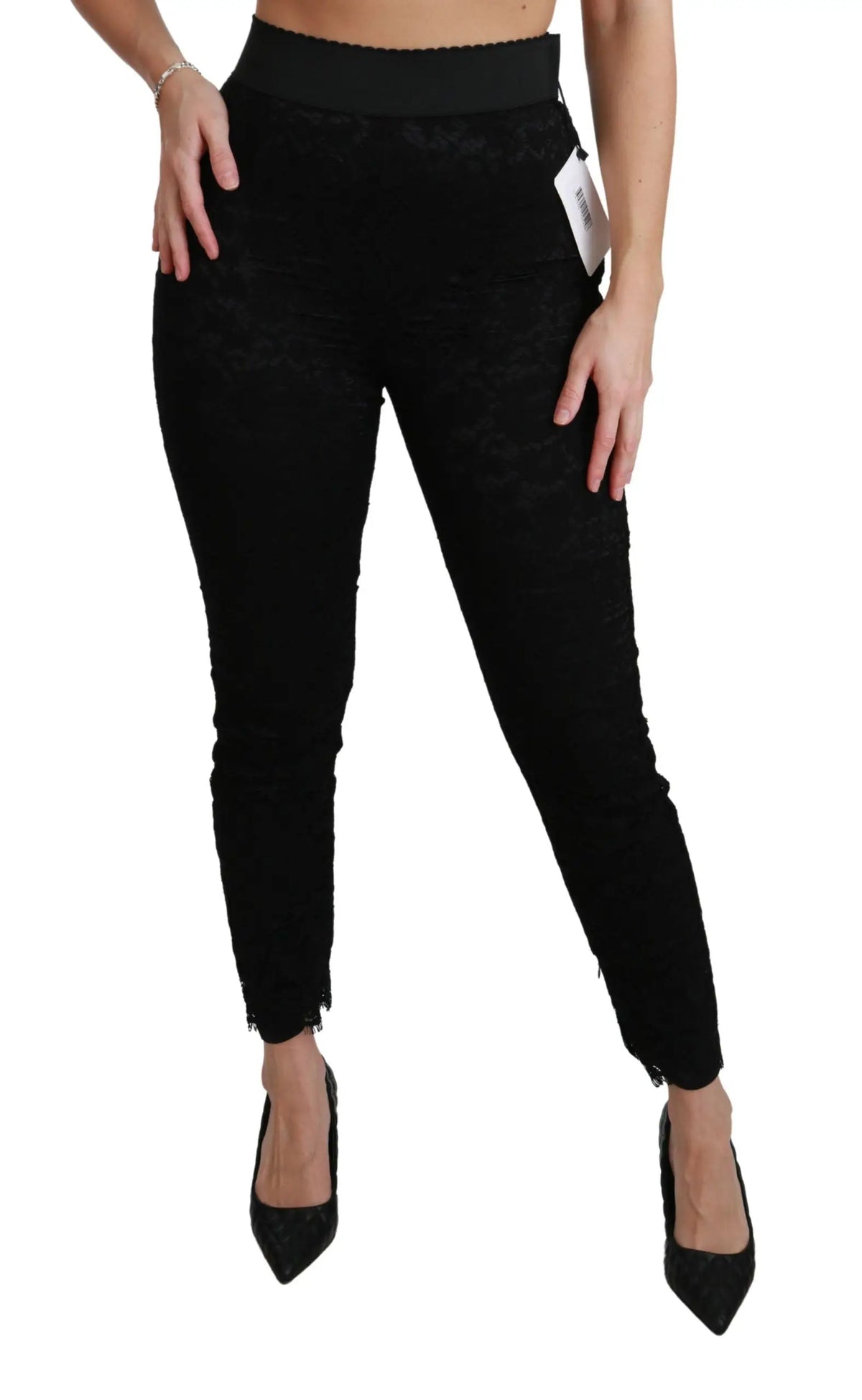 Pantalon slim en coton noir dolce gabbana taille haute avec texture usée et ourlets effilochés