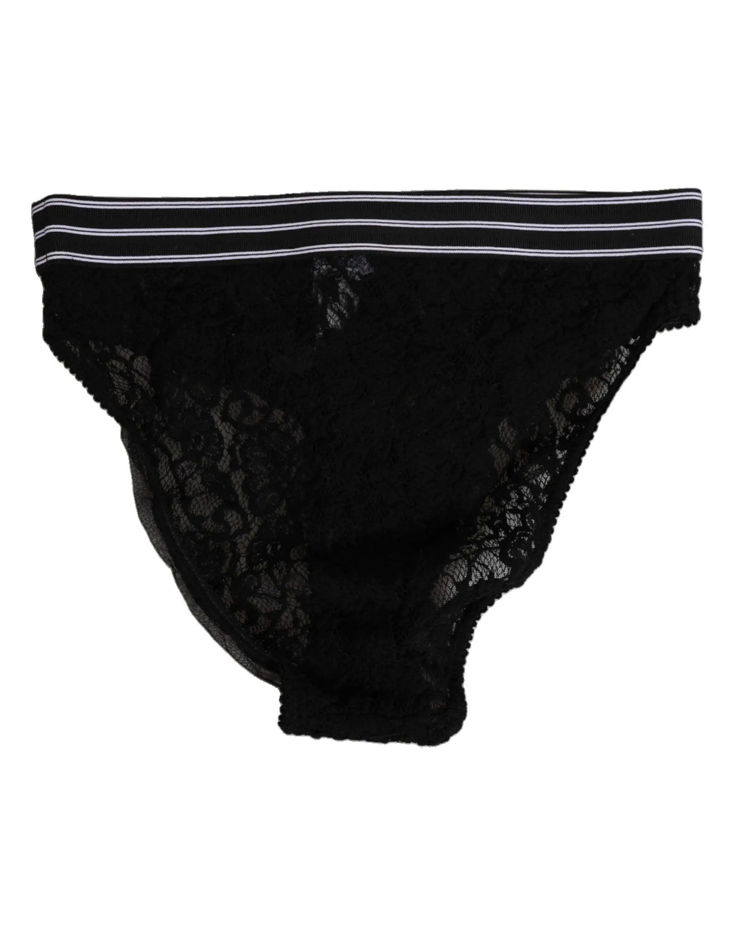 Black lace slip brief with striped logo waistband by dolce & gabbana in black lace material