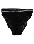 Culotte slip noir en dentelle dolce gabbana avec bande taille rayée logo visible de dos