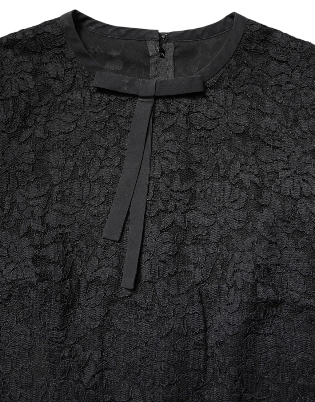 Dolce & gabbana top noir en dentelle à motif floral avec nœud satin à l’encolure manches longues col rond