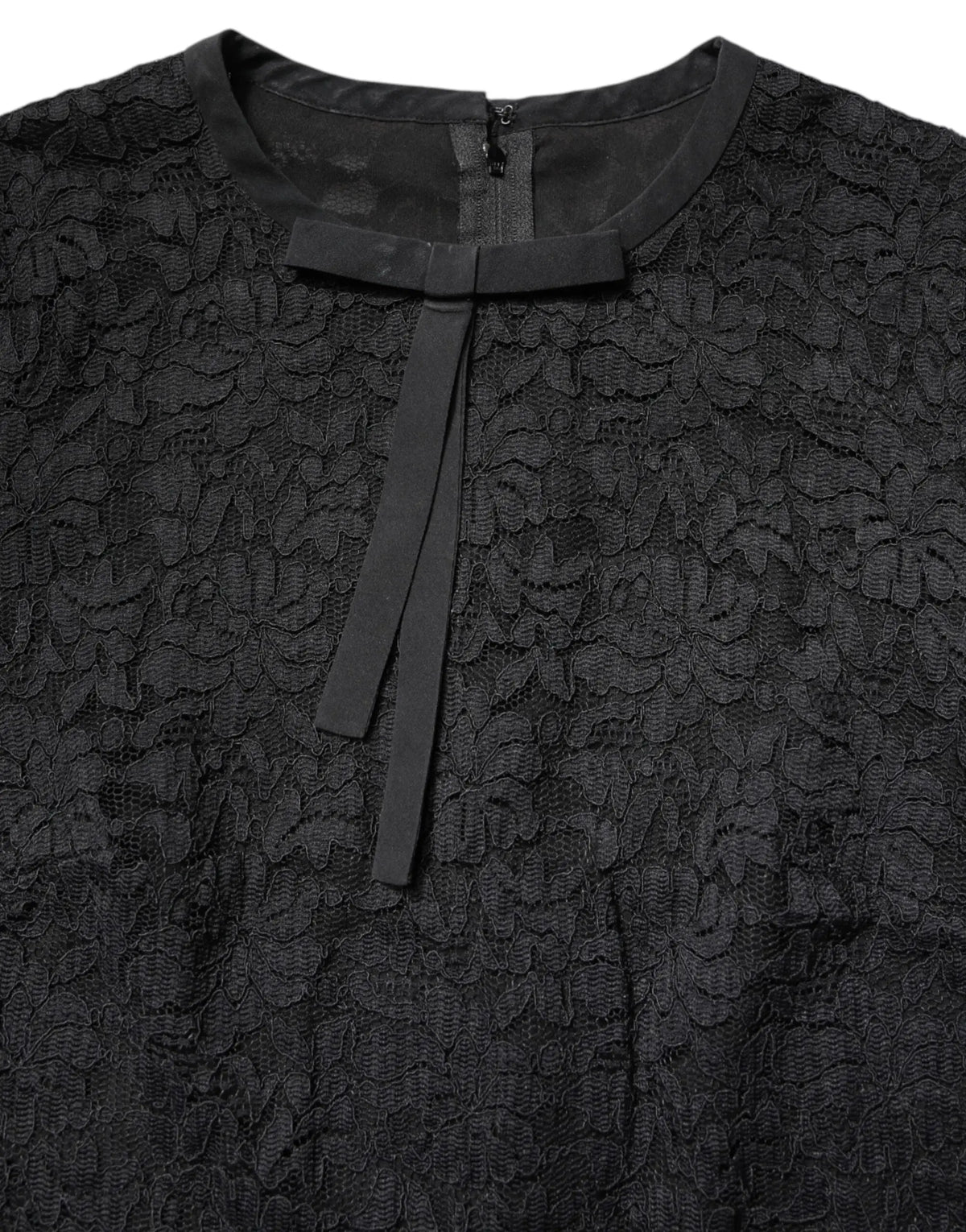 Dolce & gabbana top noir en dentelle à motif floral avec nœud satin à l’encolure manches longues col rond