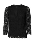 Dolce & gabbana black lace top à manches longues col rond avec manches trois-quarts et noued au col